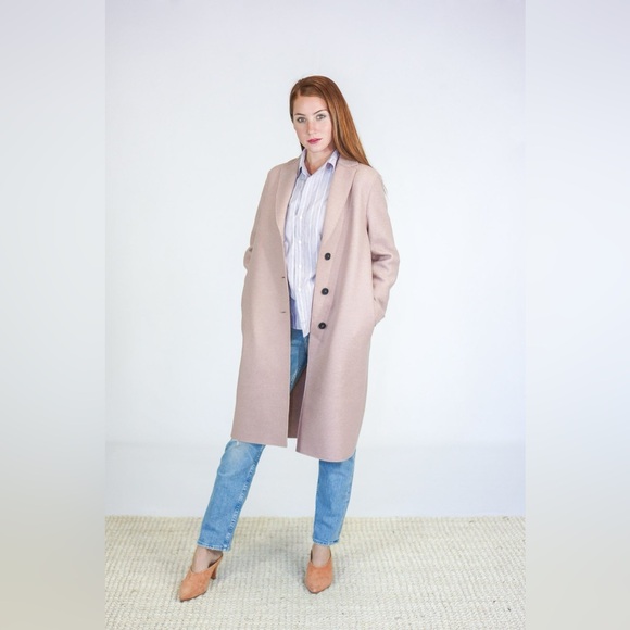 Harris Wharf London Wool Coat Women’s Size Medium Pink Nude Long Overcoat Fleece - Picture 2 of 5